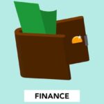 GI Bill Benefits - Simple illustration with dollar banknote and coin in wallet above finance inscription on green background